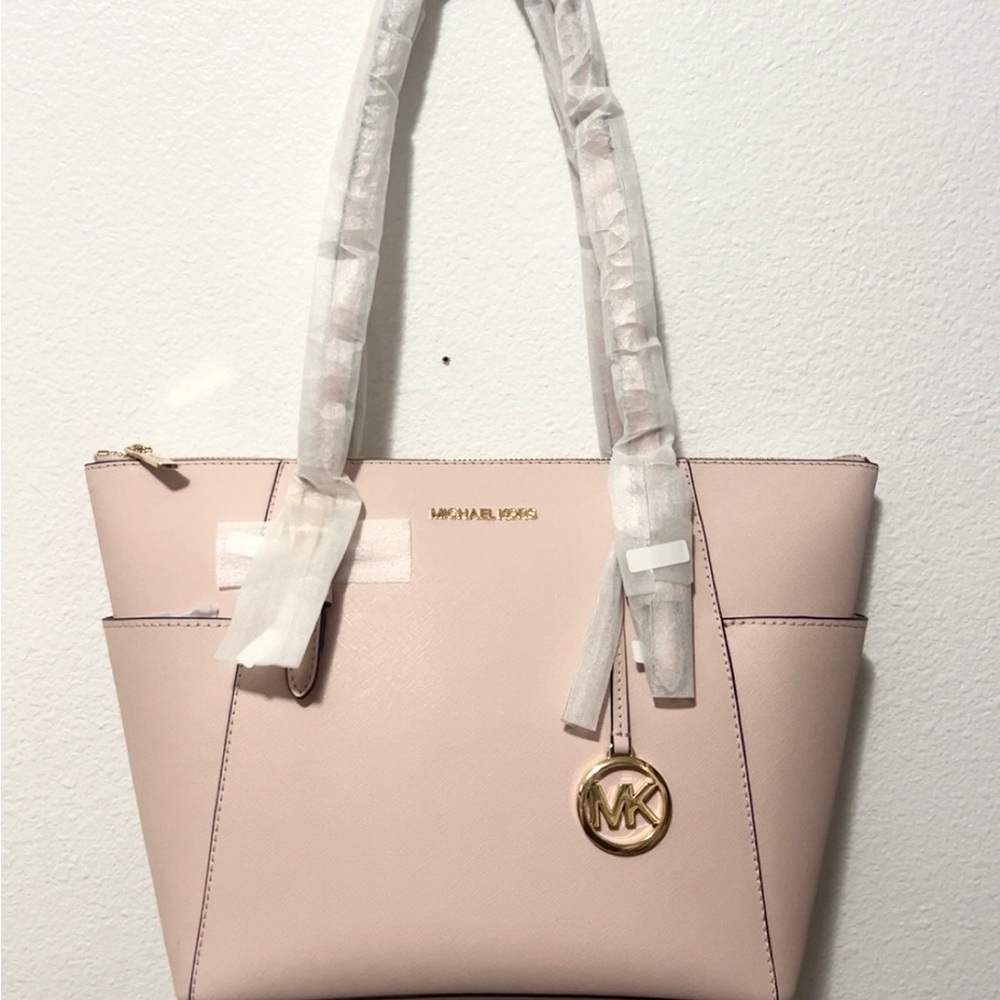 Michael Kors Blush Pink Leather Tote with Gold MK Charm
